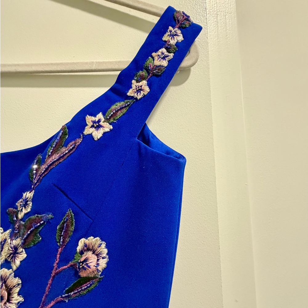 Marchesa Notte Blue Floral Embroidered Long Formal Evening Gown Dress - Picture 10 of 17